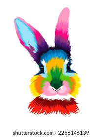 Retrato abstracto de cabeza de conejo, liebre de pinturas multicolores. Dibujo de color. Ilustración vectorial de pinturas