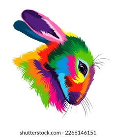 Abstract rabbit head portrait, hare from multicolored paints. Colored drawing. Vector illustration of paints