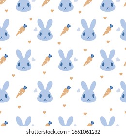 Abstract Rabbit Head Vector Cartoon, Cute Doodles in White Background Color Seamless Pattern