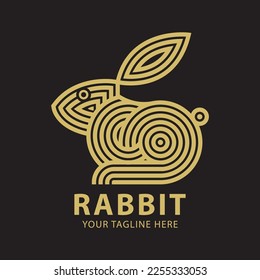 Abstract rabbit linear design logo. luxury mascot vector template.