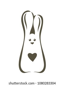 Abstract rabbit logo. Funny cartoon bunny with heart.