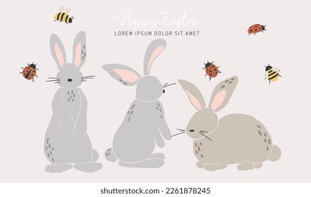 Abstract rabbit silhouette, boho isolated bunny, Easter traditional elements, Easter bunny decoration, funny rabbit, vector illustration, Happy Easter