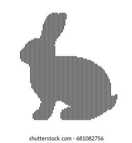 Abstract rabbit silhouette consisting of black lines / stripes isolated on white background. Vector EPS10