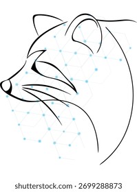 Cabeça de guaxinim abstrato com conceito de conexão de rede Ilustração minimalista da arte da linha no fundo branco que representa a tecnologia e a integração da vida selvagem para projetos de design modernos