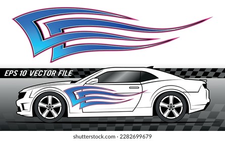 Abstract race car body side sticker sports car abstract tribal tattoo decoration. Eps 10 vector art image illustration. Side strip decal for car, auto, truck, boat, suv, motorcycle.