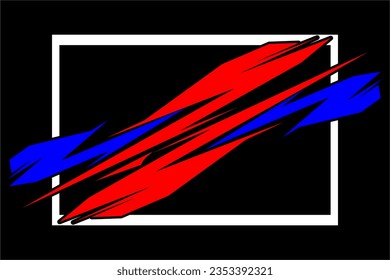 Abstract racing background design with a unique pattern of stripes and a mix of bright colors like red and blue on a black background
