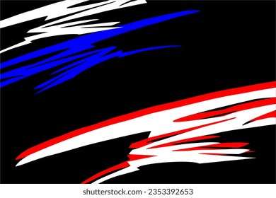 Abstract racing background design with a unique pattern of stripes and a mix of bright colors like white and blue on a black background