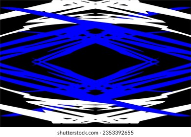 Abstract racing background design with a unique pattern of stripes and a mix of bright colors like white and blue on a black background