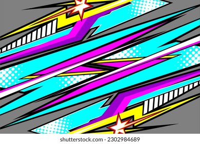 Abstract racing background vector design with a unique stripe pattern and a mix of bright colors like blue and others