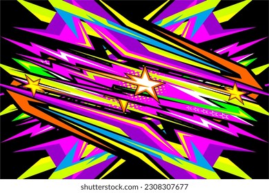 Abstract racing background vector design with a unique line pattern and a mix of bright colors on a black background