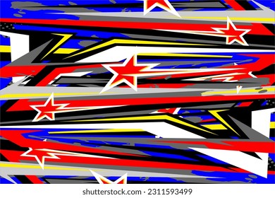 abstract racing background vector design with a unique line pattern and a blend of bright colors, like red, blue, yellow and star effects suitable for your wrapping design