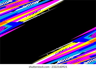 Abstract racing background vector design with a unique line pattern and a mix of bright colors, such as pink, blue and others, on a black background
