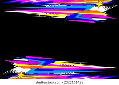 Abstract racing background vector design with a unique line pattern and a mix of bright colors, such as pink, blue and others, on a black background, god for your car