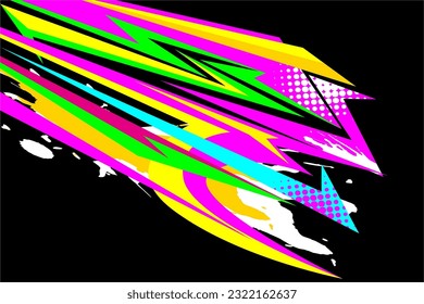 abstract racing background vector design with a unique line pattern and with a mix of bright colors, such as yellow, green, blue and others, on a black background suitable for your racing design