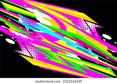 abstract racing background vector design with a unique line pattern and with a mix of bright colors, such as yellow, green, blue and others, on a black background suitable for your racing design