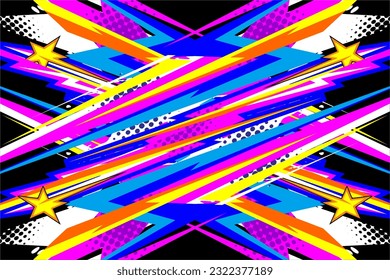 Abstract racing background vector design with a unique stripe pattern and a mix of bright colors such as blue, pink and others