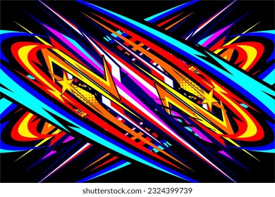 Abstract racing background vector design with a unique pattern of lines and a cool effect. a mix of bright colors like blue, yellow, red and on a black background