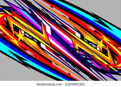 Abstract racing background vector design with a unique pattern of lines and a cool effect. a mix of bright colors like blue, yellow, red and on a gray background.
