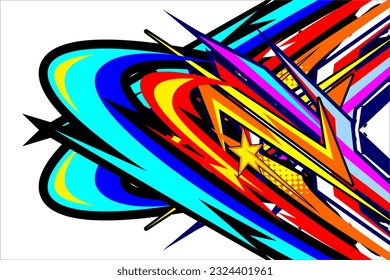 Abstract racing background vector design with a unique pattern of lines and a cool effect. a mix of bright colors like blue, yellow, red and on a white background