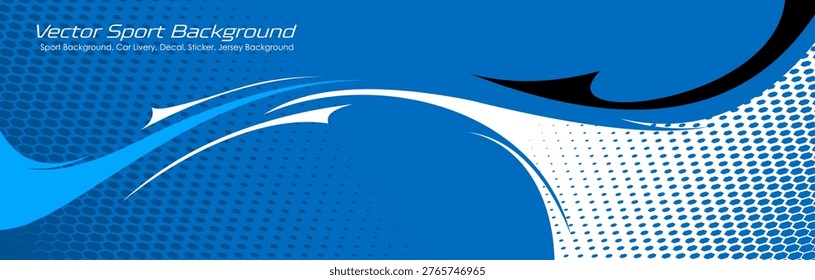 Abstract racing car wrap decal with dynamic wave design in blue color. Vector vinyl wrap template for vehicle graphics EPS 10