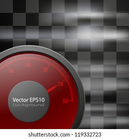 Abstract racing checkered background with speedometer. EPS10 vector.