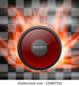Abstract racing checkered background with speedometer in flame. EPS10 vector.