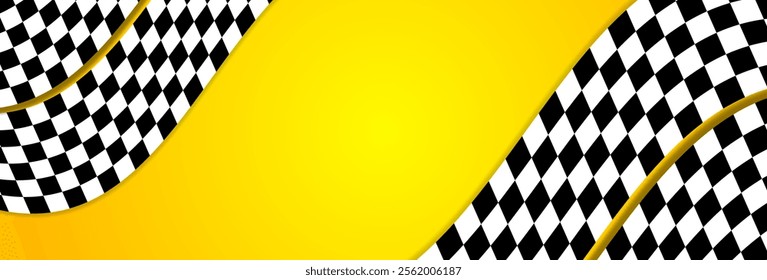 Abstract Racing Checkered Flag on Yellow Background. Sport Wallpaper. Banner