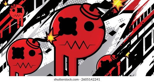Abstract racing graphic background with object bomb, vector, eps10.