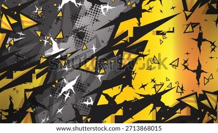 Abstract racing and sport background with dynamic, aggressive grunge elements and bright yellow geometric triangles. Great for vehicle wrap and esports.