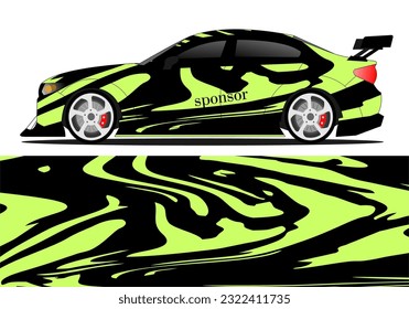 Abstract racing sports car for the design of sticker wrap and vehicle livery in black base color