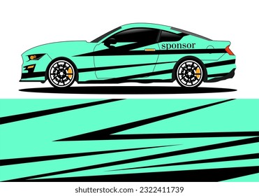 Abstract racing sports car for the design of sticker wrap and vehicle livery in black base color