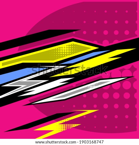 Abstract racing stripes background pink, black, blue, yellow and grey color free vector