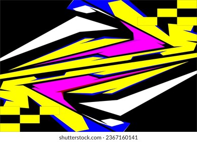 abstract racing vector background design with a unique striped pattern and a combination of bright colors such as yellow and pink on a black background