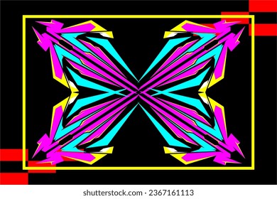 abstract racing vector background design with a unique striped pattern and a combination of bright colors such as turquoise and pink on a black background