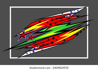 Abstract Racing vector background design with a unique line pattern and with a combination of bright colors such as red, yellow and white and green