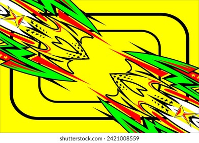 abstract racing vector background design with a unique striped pattern and a combination of bright colors on a yellow background