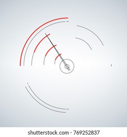 abstract radar or car speedometer, black and red vector illustration isolated on light background