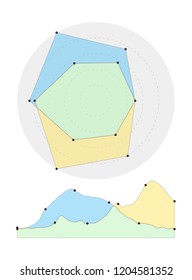 abstract radar chart in blue green yellow color.