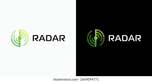 Abstrakter Radardetektor, Wellenvektorlogo-Design. Icon für Business, Fischerei, Militär und Personal Branding.