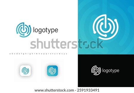 Abstract radar and lock-inspired technology logo symbolizing security, digital protection, and connectivity. Ideal for cybersecurity, IT, fintech, and smart tech branding. Vector illustration. 