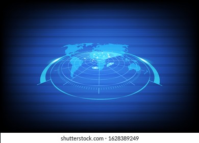 Abstract Radar With Targets, Digital Realistic Radar Screen, Technology Background, Vector Illustration.
