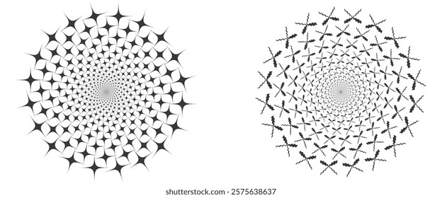 Abstract Radial Art Symmetrical Diamond Shapes in a Stunning Spiral Formation vector, Black Diamond Shapes Converging into a Central Focus