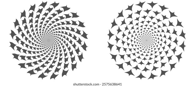 Abstract Radial Art Symmetrical Diamond Shapes in a Stunning Spiral Formation vector, Black Diamond Shapes Converging into a Central Focus