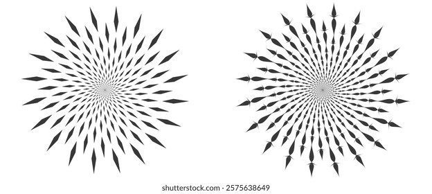 Abstract Radial Art Symmetrical Diamond Shapes in a Stunning Spiral Formation vector, Black Diamond Shapes Converging into a Central Focus