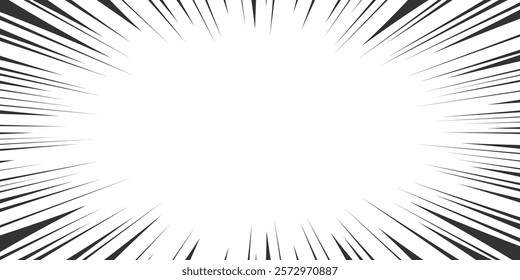 Abstract radial background in comic style with rays. Minimalist black and white burst ray effect backdrop. Monochrome explosion Texture. Perfect for comics, posters, promotion banners