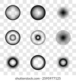 Abstract radial black gradient set element for graphic design