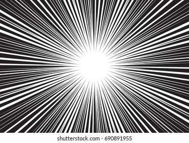 Abstract radial black line zoom design for cartoon comic vector illustration.