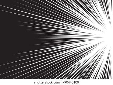 Abstract radial black line zoom speed light side on white for comic cartoon background vector illustration.