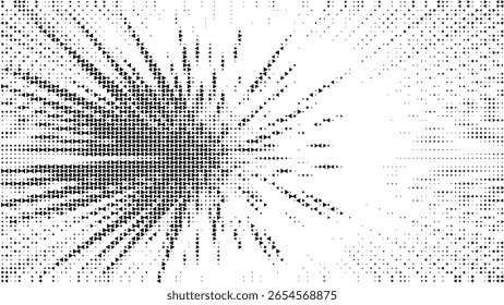 Abstract radial burst of black triangles on a white background with fading patterns