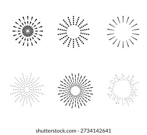 Abstrakter Radial Burst Circle Set, Circular Sunburst Shape Collection, minimales geometrisches Design